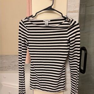 H&M Black and White Striped Long Sleeve Top